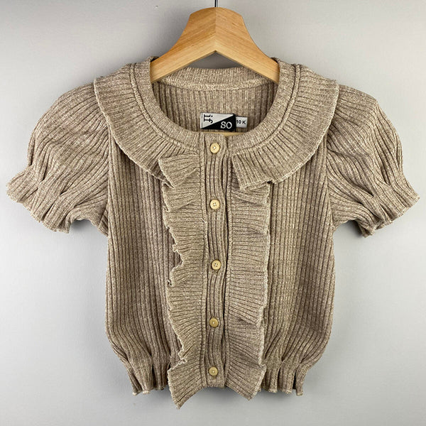If So - Beige Short Sleeve Ruffle Cardigan