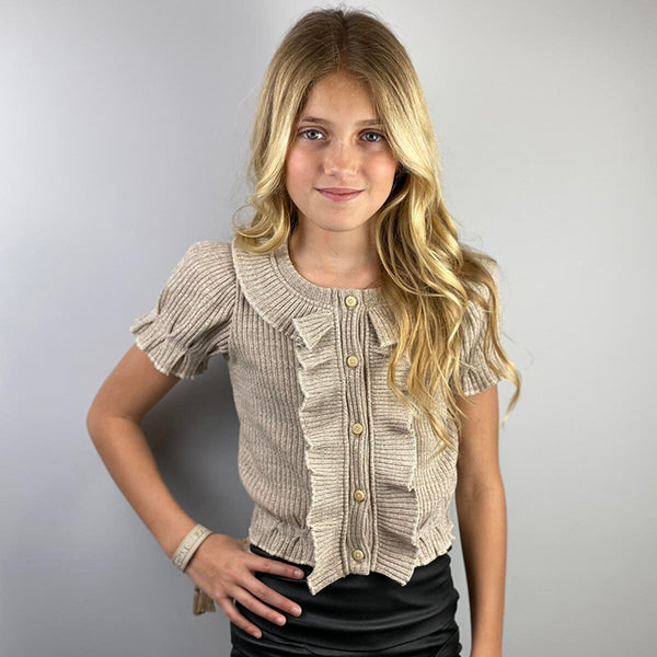If So - Beige Short Sleeve Ruffle Cardigan