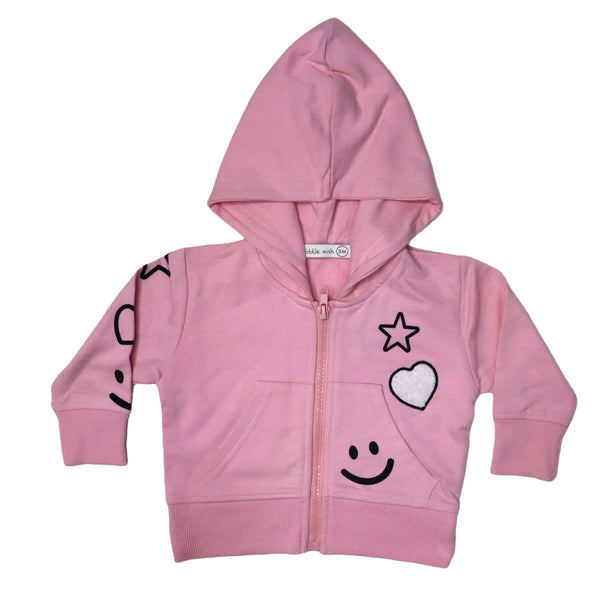 Little Mish - Chenille Heart Patch Zip Hoodie