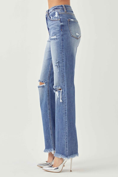 Risen Jeans - HIGH RISE STRAIGHT JEANS  - Dark Wash