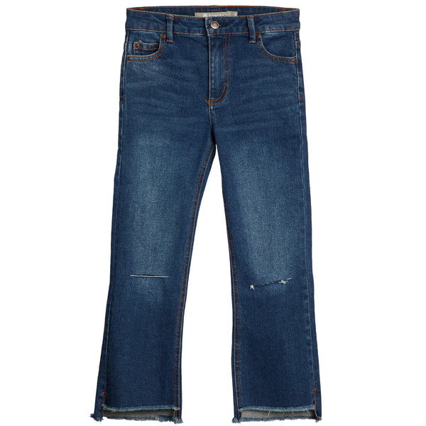 Tractr - HIGH RISE CROP HIGH LOW HEM FLARE DESTRUCTED JEAN