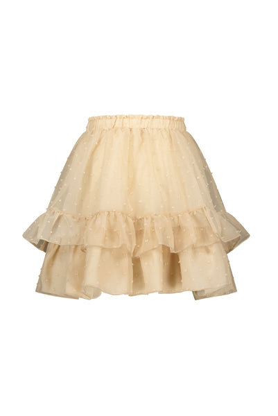 Le Chic - Tamar Pearled Ivory Dotted Mesh Skirt