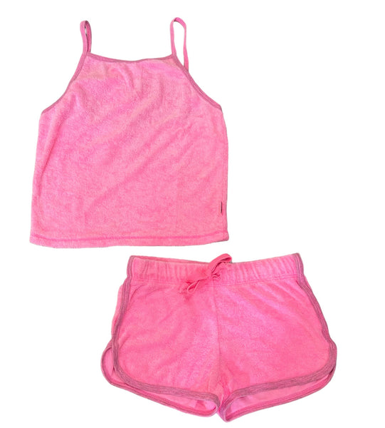 T2Love - Contrast Trim Neon Pink Terry Tank