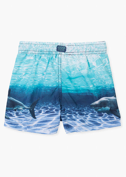 LOSAN Shark Print Swim Trunks