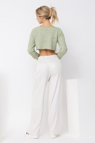 Pretty Garbage - LONG SLEEVE CROPPED FUZZY SWEATER - SAGE GREEN