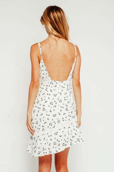 Olivaceous - White Floral Ruffle Dress