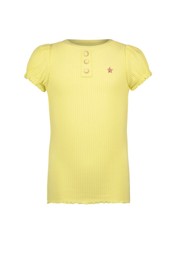Flo - Solid Rib Tee with Puff Sleeve - Soft Yellow