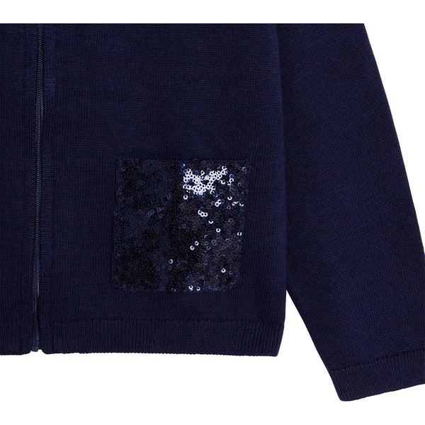 Billieblush Apparel - Sequin Pocket Hooded Cardigan - Navy