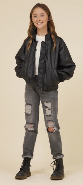 Vintage Havana - DISTRESSED HIGH RISE BOYFRIEND JEAN - BLACK