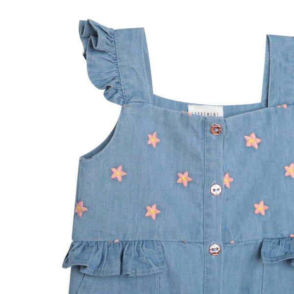 Carrement Beau - Chambray Infant Playsuit with Flowers
