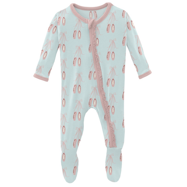 KICKEE PANTS MUFFIN RUFFLE FOOTIE WITH ZIPPER - FRESH AIR BALLET