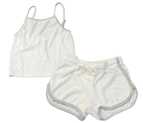 T2Love - Terry Cami Top with Contrast Trim - White