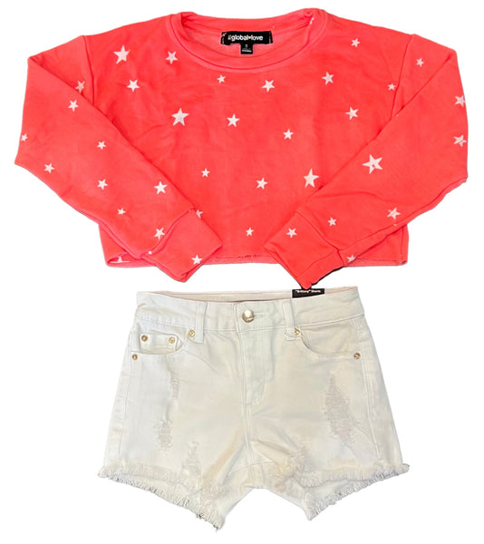 Flowers by Zoe - Neon Coral Star Print Sweatshirt