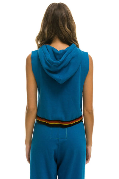 Aviator Nation - LOGO STRIPE SLEEVELESS CROP PULLOVER HOODIE - CARIBBEAN