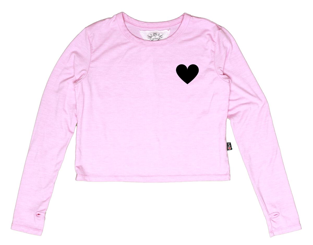 T2Love - Heart Print Long Sleeve Boxy Tee - Candy Pink
