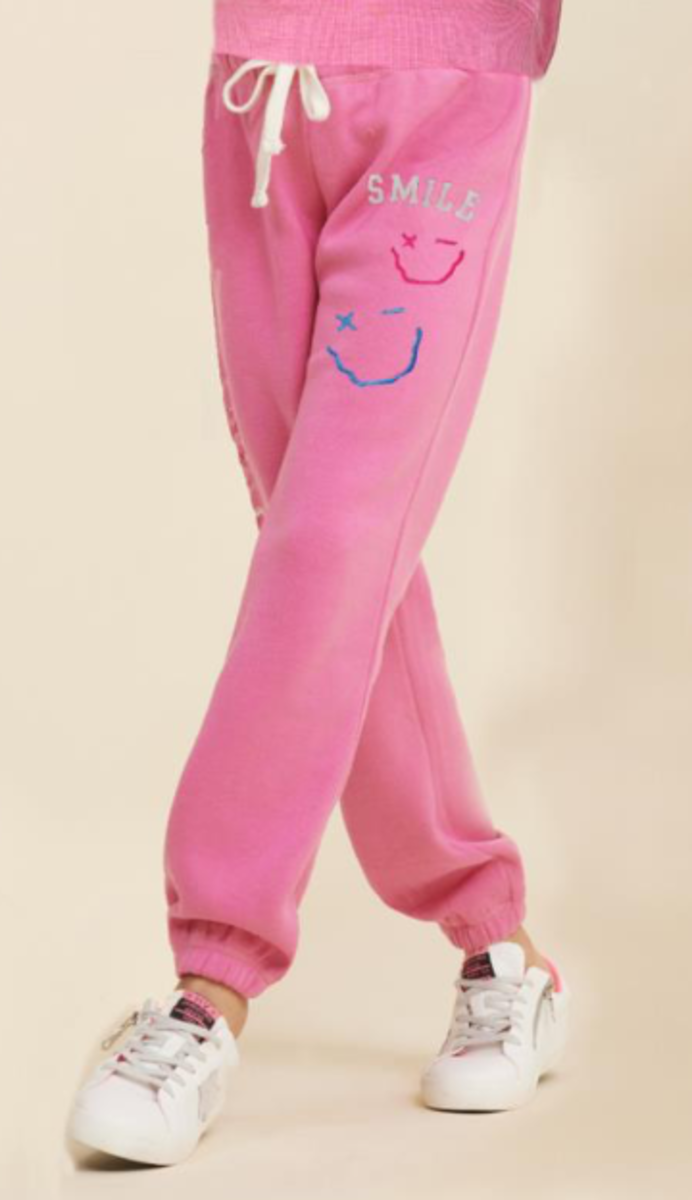 Vintage Havana - Burnout Jogger W/ Smile Print & Embroidery