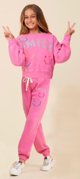 Vintage Havana - Burnout Jogger W/ Smile Print & Embroidery