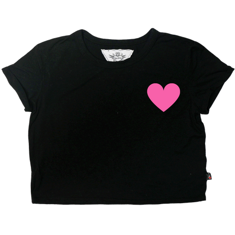 T2Love - Black Boxy Tee with Pink Heart
