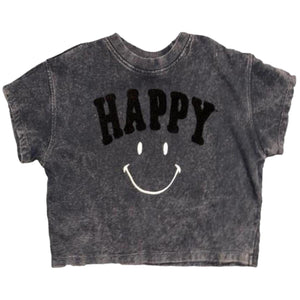Vintage Havana - Washed Black Happy Tee with Embroidered Smiley