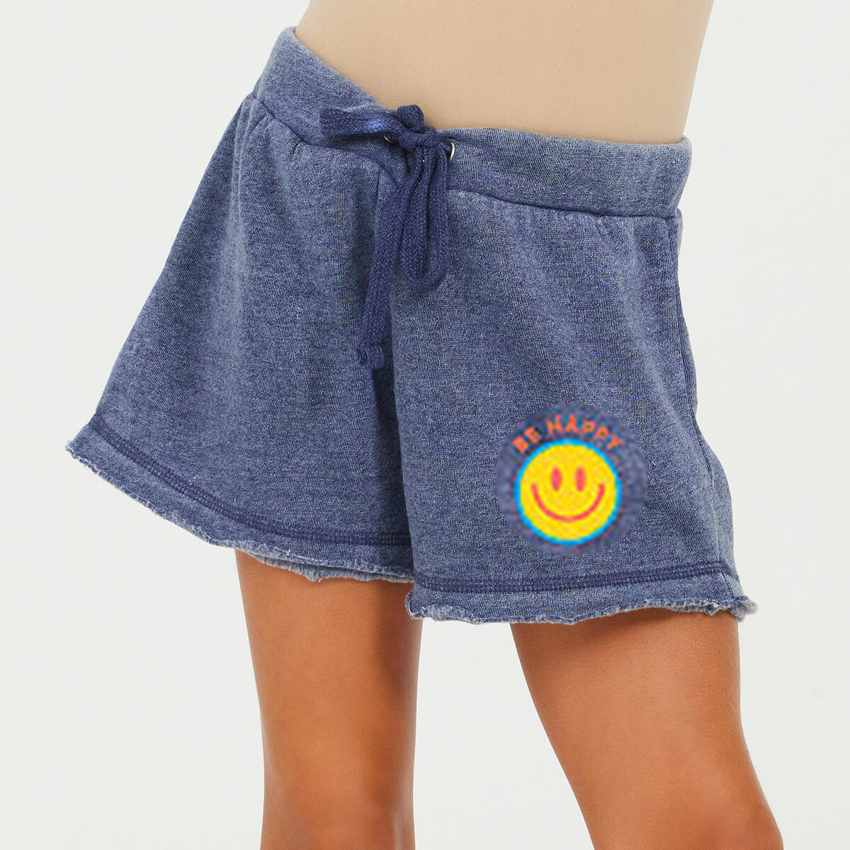 Vintage Havana - Burnout Navy Short with Small Be Happy Smiley Decal