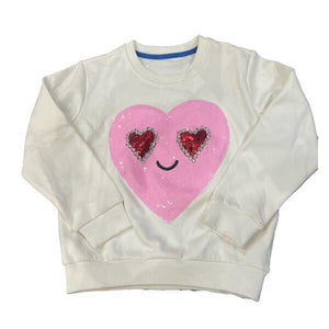 Tweenstyle by Stoopher - Sequin Heart Smiley - White Crewneck