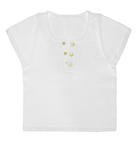 Suzette - Seamless Rib Cap Sleeve Henley with Gold Snaps - White
