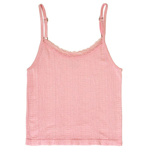 Suzette - Junior Seamless Textured Lace Trim w/ Adjustable Strap Top - Pink