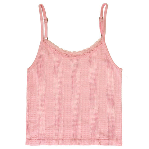 Suzette - Junior Seamless Textured Lace Trim w/ Adjustable Strap Top - Pink