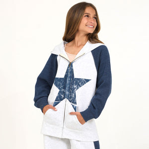 Vintage Havana - Colorblock Oversized Star Full Zip Hoodie