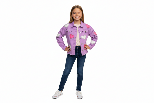 Tweenstyle by Stoopher - Heart Applique Denim Jacket - Purple