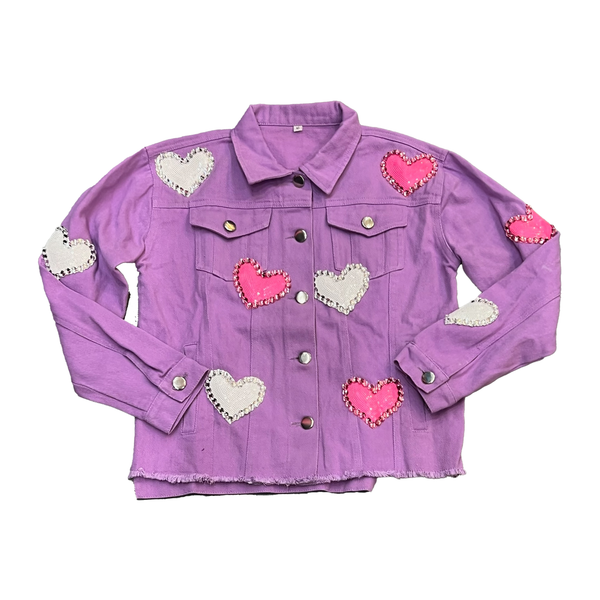 Tweenstyle by Stoopher - Heart Applique Denim Jacket - Purple