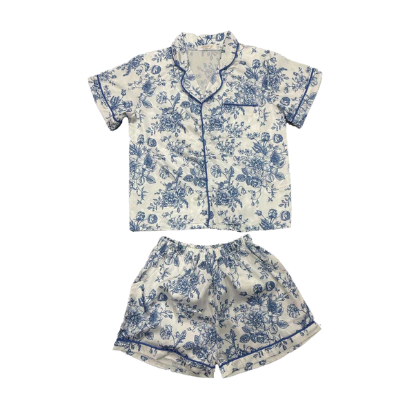 Tweenstyle by Stoopher - Blue Floral Print Silky Loungewear Set