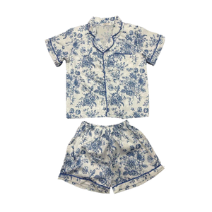 Tweenstyle by Stoopher - Blue Floral Print Silky Loungewear Set