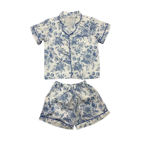 Tweenstyle by Stoopher - Blue Floral Print Silky Loungewear Set