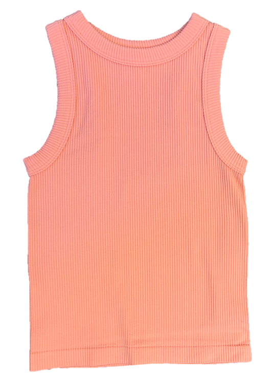 Suzette - Kids High Neck Ribbed Seamless Tank - Coral