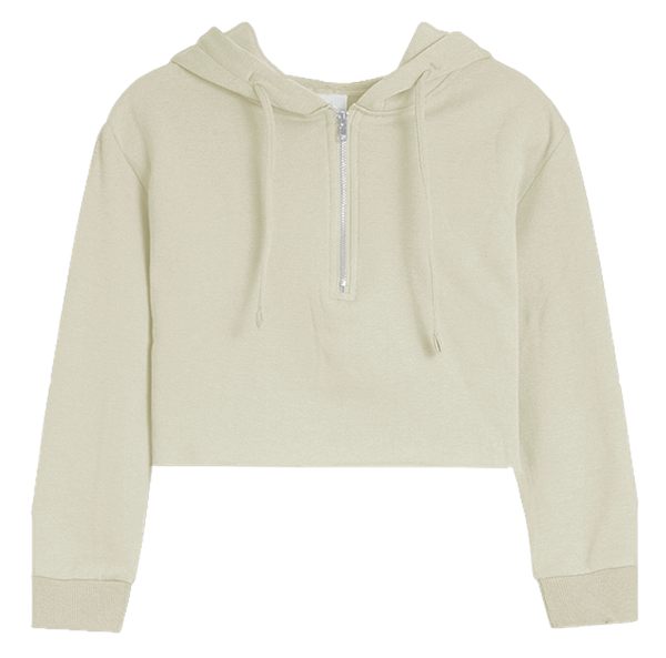 Suzette - Cropped Quarter Zip Hoodie -Stone