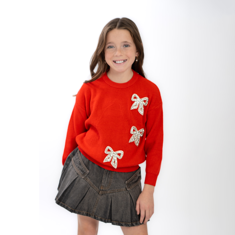 Tweenstyle by Stoopher - 3 Bows - Red Crewneck Sweater