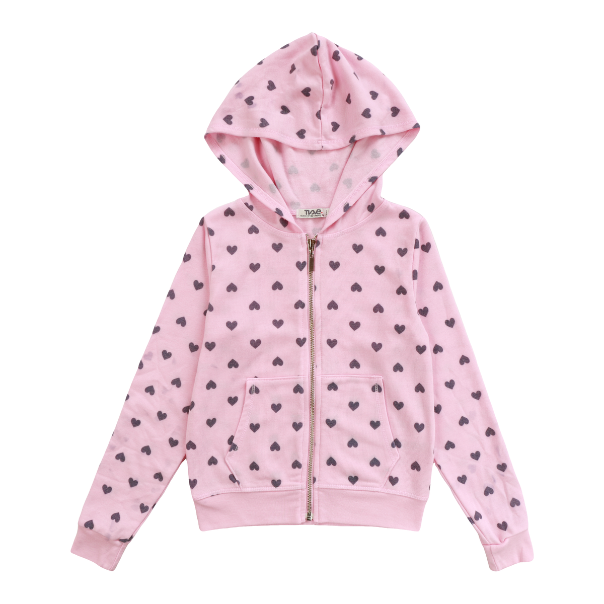 T2Love - Baby Pink Small Heart Print Zip Hoodie