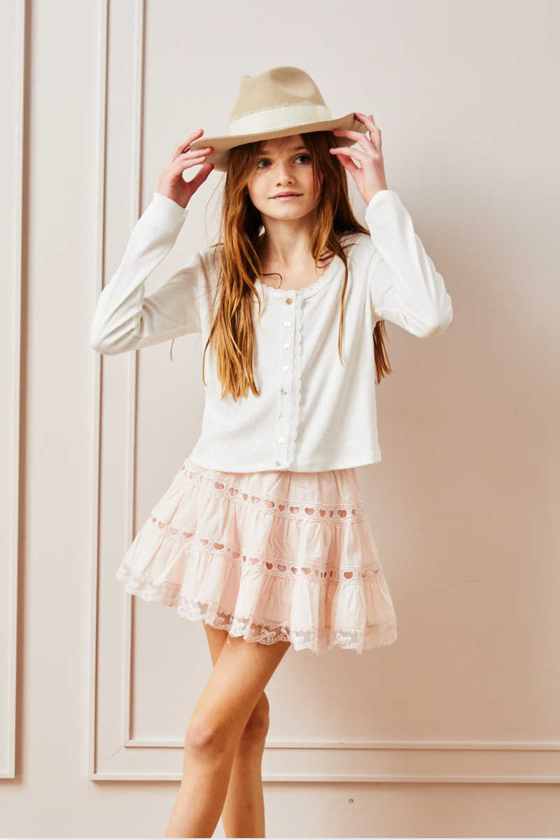 Theme - Sofia Heart Bow Lace Mini Skirt - Pale Pink