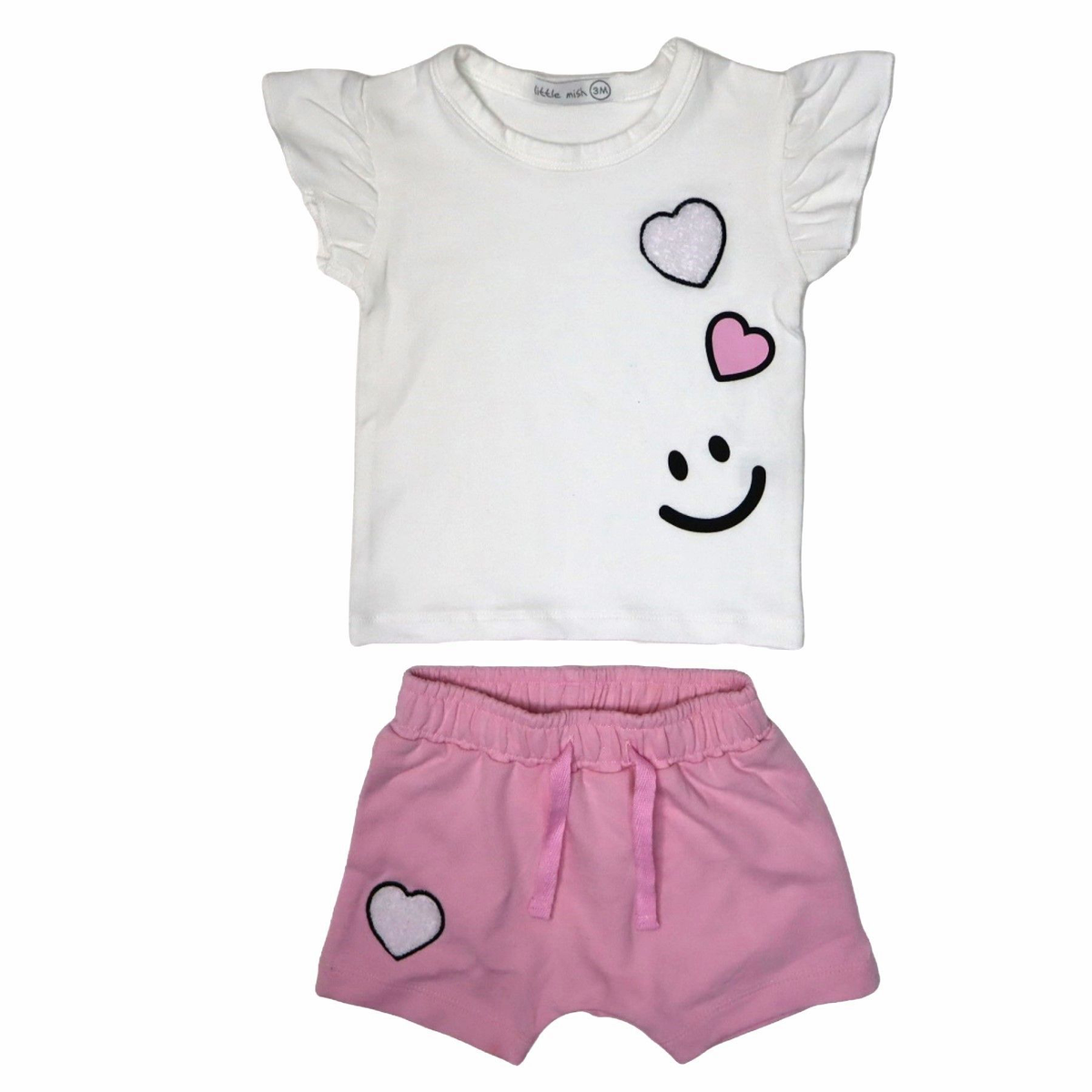 Little Mish - Chenille Heart Patch Shorts Set