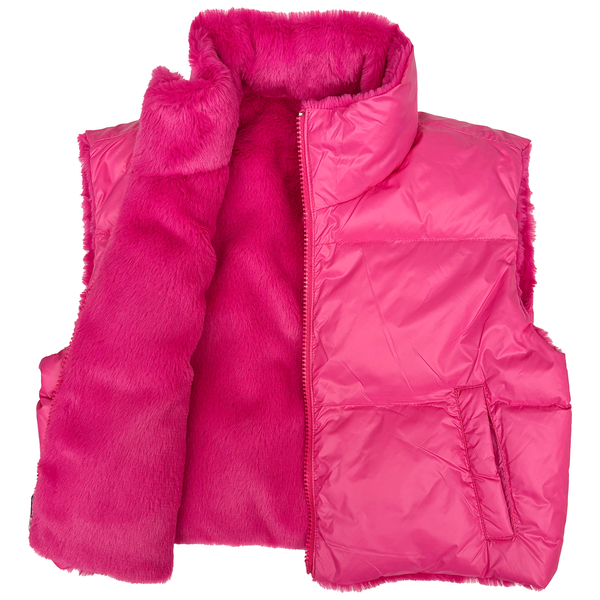Love Daisy - Reversible Fur and Nylon Crop Vest-Hot Pink