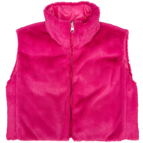 Love Daisy - Reversible Fur and Nylon Crop Vest-Hot Pink
