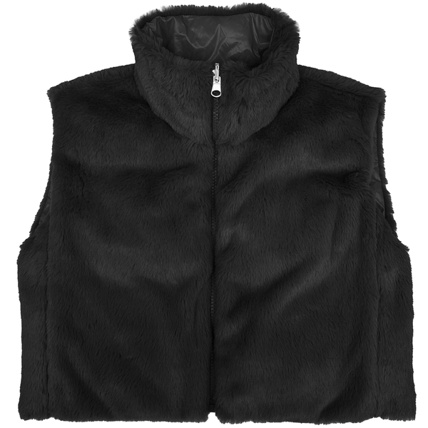 Love Daisy -Reversible Fur / Nylon Crop Vest-Black