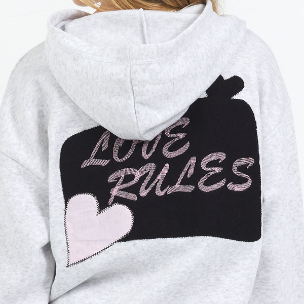 Vintage Havana - Love Rules Full Zip Hoodie with Heart Applique