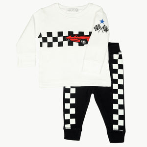 Little Mish - Racer Check Thermal Shirt and Jogger Set