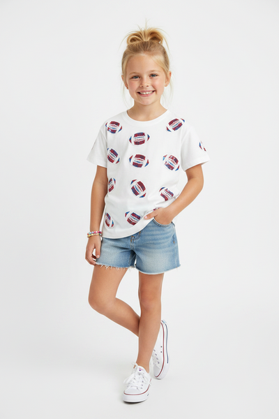 Tweenstyle by Stoopher - Sequin Footballs Tee - Red/Blue