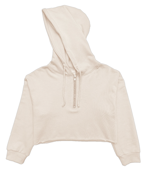 Suzette - Cropped Quarter Zip Hoodie -Stone