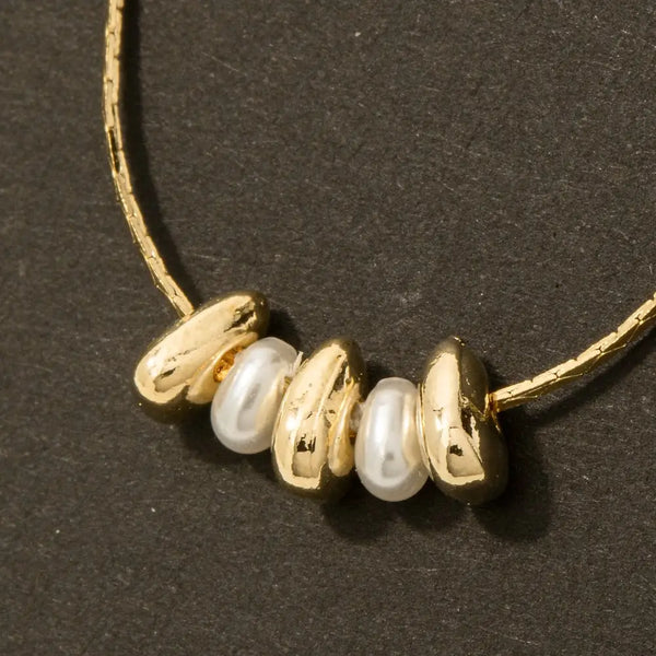 Fame Accessories - Dainty Chain Metallic Bead and Pearl Charms Necklace