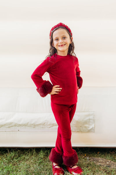 Red Velour Fur Cuffed Set (PREORDER)