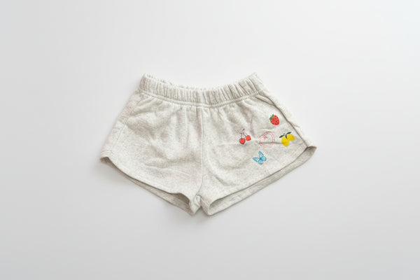 Flowers by Zoe -  Grey Fleece Shorts with Printed Fruit and Butterfly Patchwork